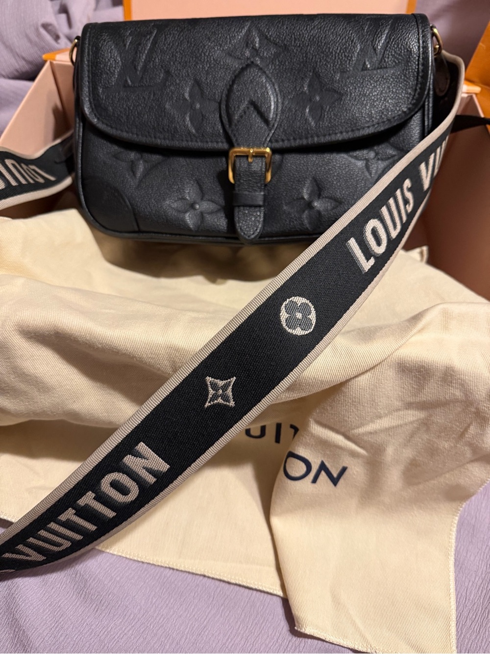 Louis Vuitton Black Embossed Monogram Crossbody with Gold Buckle Accent - Picture 8 of 9